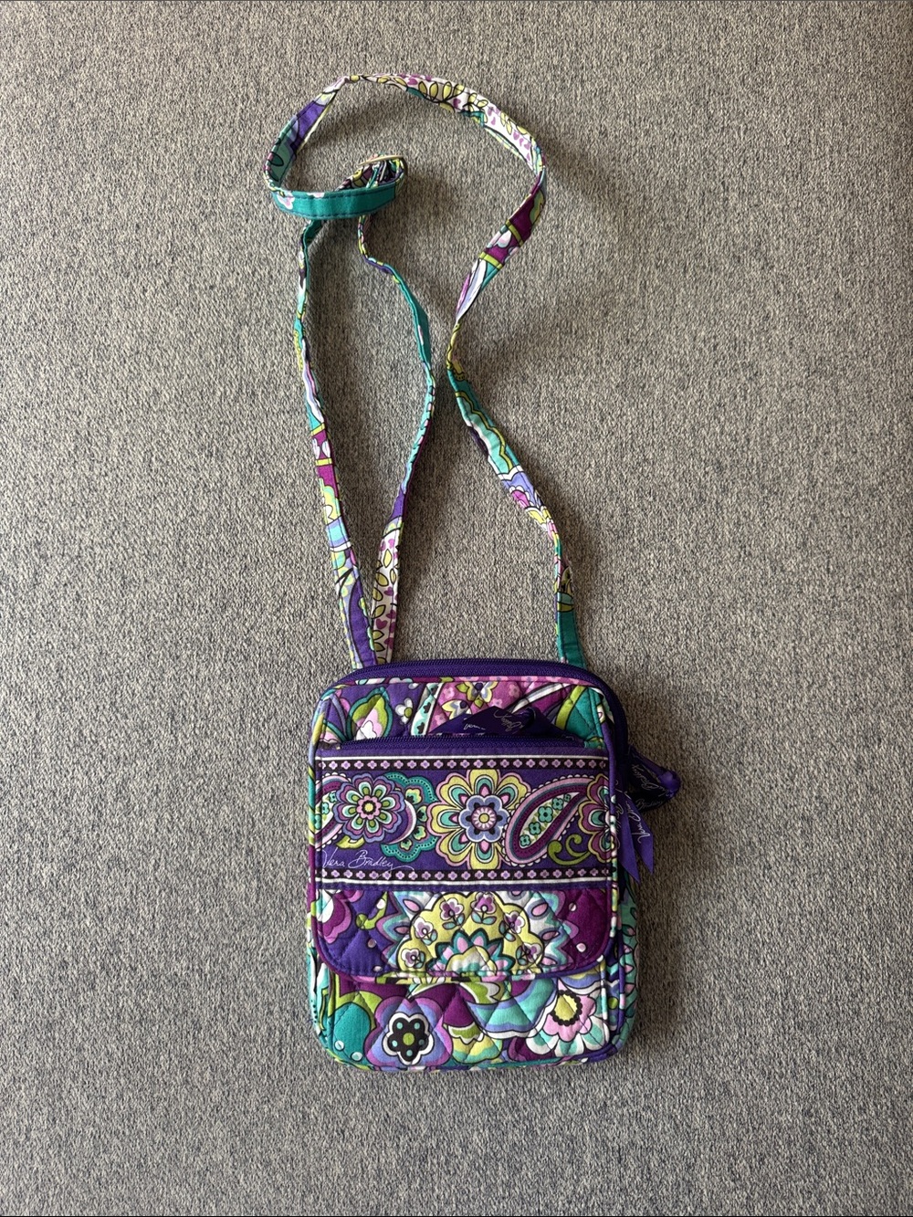Vera Bradley Heather Quilted Floral Crossbody Bag in Purple and Teal
